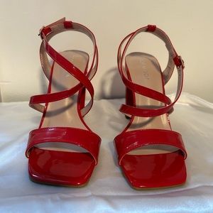 Red cross strapped square heels